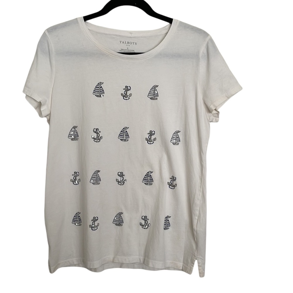 Talbots nautical white sequins T shirt